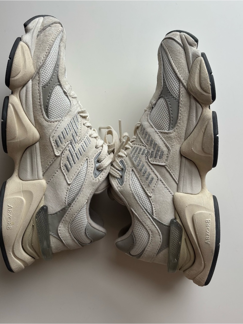 New Balance 9060 Sneakers in Cream and Gray - Picture 6 of 7